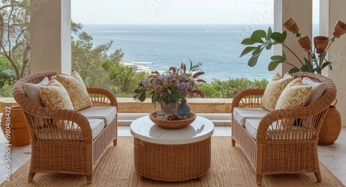 Wicker chair ensemble aroun...