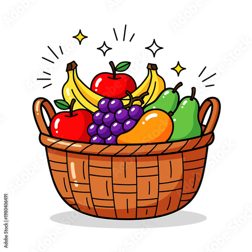 A vibrant basket filled with fresh fruit including apples and bananas indoors