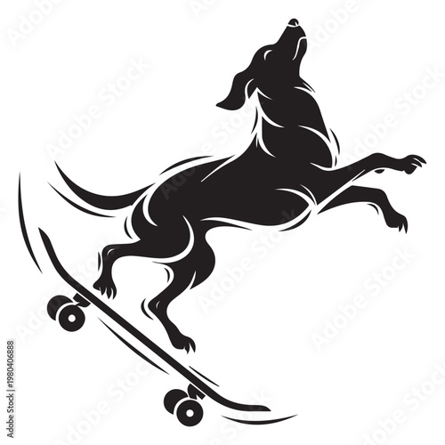 dynamic skateboarding dog silhouette isolated black outline illustration