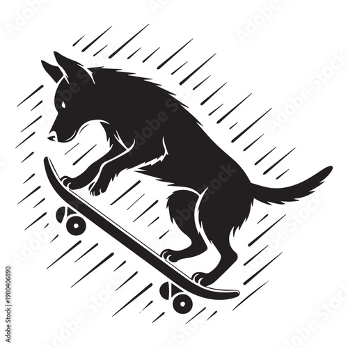 dynamic skateboarding dog silhouette isolated black outline illustration