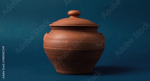 Weathered clay pot with lid...