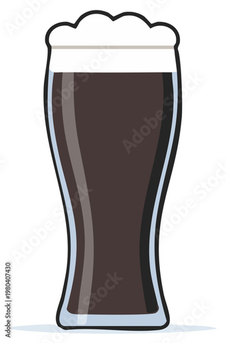 Dark beer with frothy head in a clear glass illustration