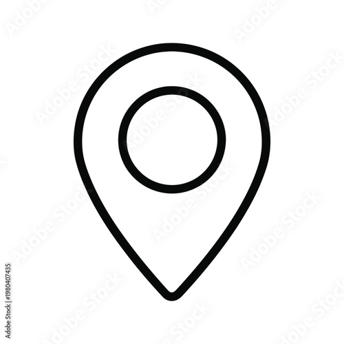 Simple black outline map pin icon, representing a specific location, point of interest, or geographic marker for digital applications.