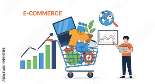 E-commerce, online shopping, business growth, digital marketing, vector icons