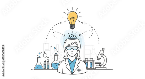Female scientist looking through a microscope illustration