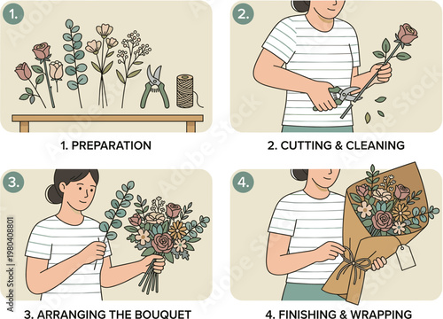 Discover the art of DIY flower arranging with this easy-to-follow visual guide, perfect for crafting beautiful, personalized bouquets from start to finish