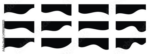 Modern black divider wavy shapes with a tech-focused aesthetic for software and startup websites. Vector separators for innovative digital interfaces. Divider icons vector illustration. 