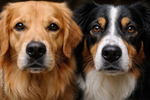 Close up portrait of two at...