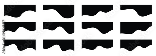 Bold black wave dividers for online store headers and promotional sales banners. Vector design elements for attractive commercial websites. Vector illustration.