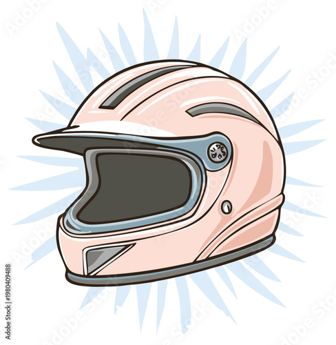 Hand Drawn Retro Pink Motorcycle Helmet with Visor Vector Illustration for Biker Safety and Racing
