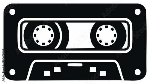Classic audio cassette tape silhouette representing vintage music recording and analog sound technology icon.