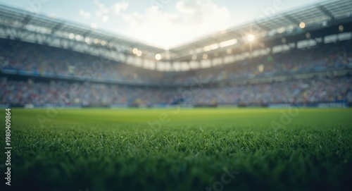 Softly blurred stadium environment featuring a soccer field
