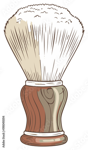 Vintage shaving brush with wooden handle illustration for grooming and barbershop