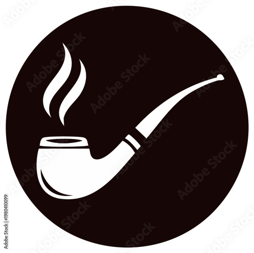 Smoking pipe with smoke on a dark circle background for tobacco or relaxation themes