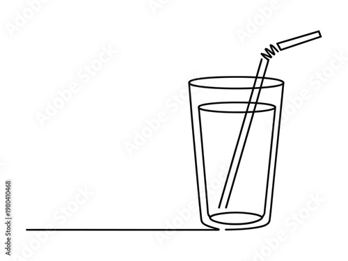Line drawing of a glass with a straw in it