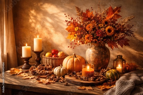Cozy autumn table display w...