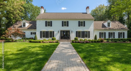 White colonial suburban pro...