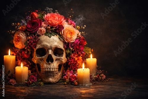 Vibrant skull adorned with ...