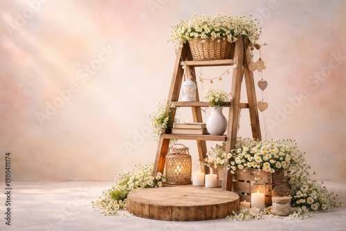 Wooden Ladder Podium Decora...