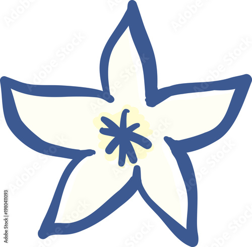 Hand Drawn White Star Lemon Flower Whimsical Illustration