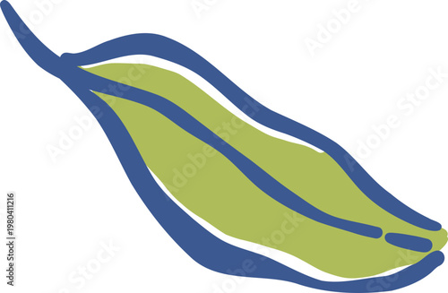 Hand drawn Wavy Green Leaf  Whimsical Illustration