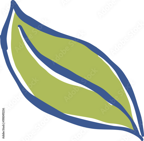 Whimsical Hand drawn Green Leaf Illustration