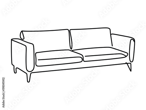 Line drawing of a modern twoseater sofa with cushions and armrests