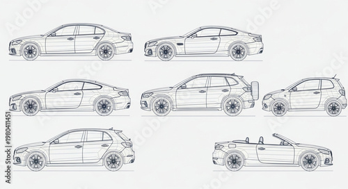 Collection of Hand Drawn Sports Car Silhouettes.
