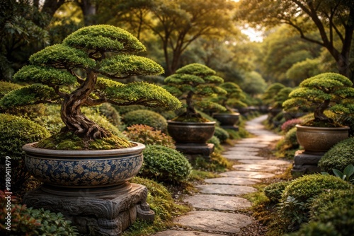 Elegant bonsai trees displa...