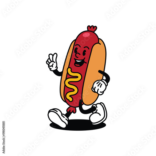 Happy Hot Dog Cartoon Character Walking with Thumbs Up.