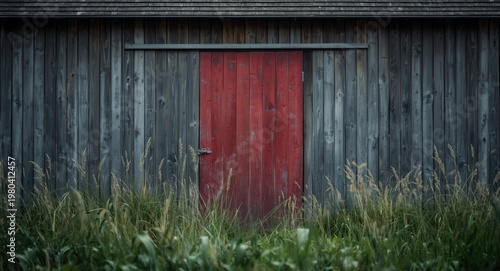 Weathered grey barn with a ...