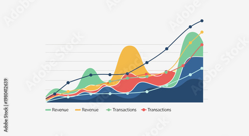 Business data analysis, revenue growth graph, financial performance chart, vector infographic
