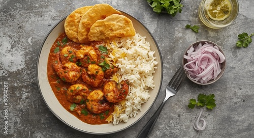 Overhead image of spicy pra...