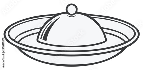 Restaurant cloche serving platter with domed lid line art vector icon
