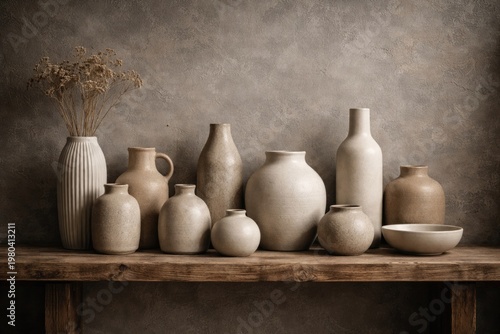 Neutral Toned Vases on Rust...