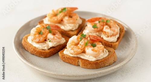 Toasted snack with shrimp a...