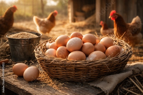 Fresh chicken eggs collecte...