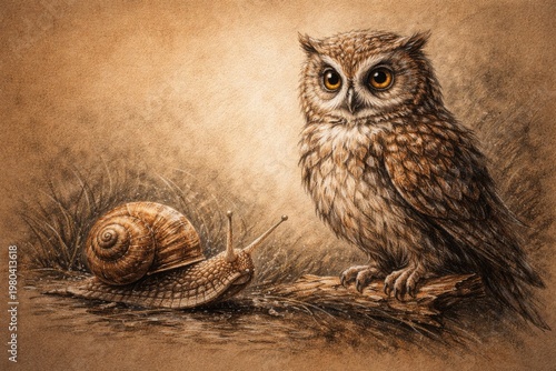 Chalk drawings of an owl pe...