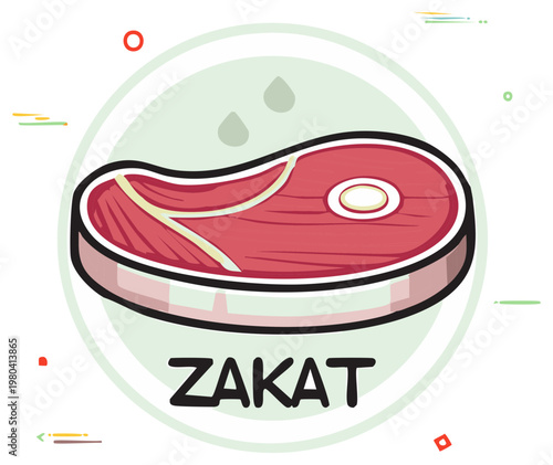 Stylized red meat illustration for Zakat, symbolizing Islamic religious charity donation.