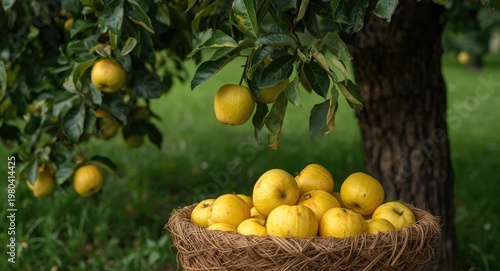 Yellow apples gathered in a...