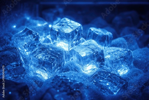 Close up of ice cubes glowi...