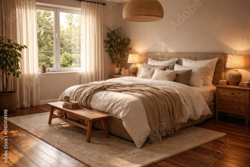 Cozy bedroom interior featu...