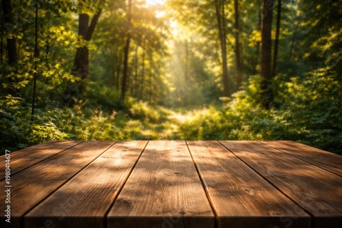 Sunlit wooden table surface...