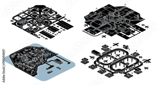Isometric Airport Layouts and Infrastructure Design Elements.