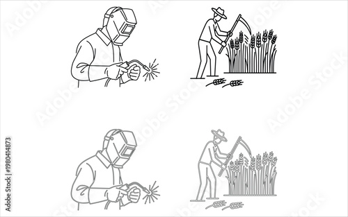 Hand drawn vector sketch illustration of people family set showing old man woman and children in cartoon outline drawing style