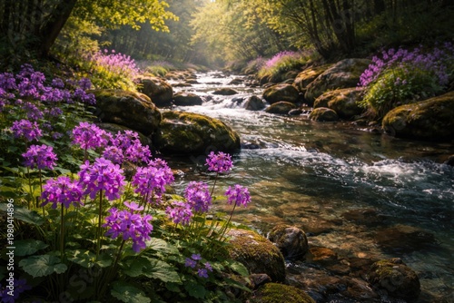 Vibrant purple flowers flou...