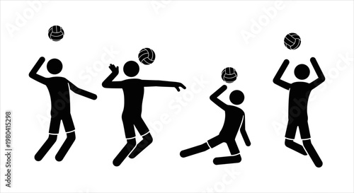 Volleyball Player Silhouettes Performing Different Actions