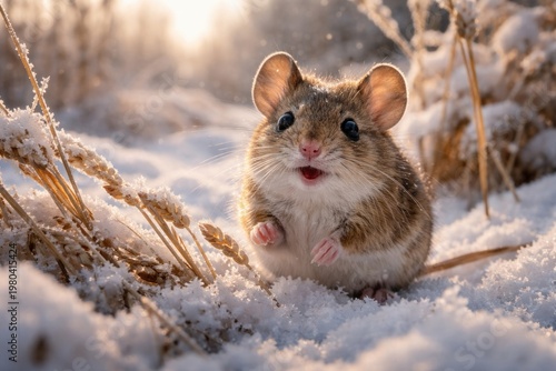 A cheerful field mouse expl...