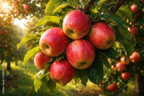 A vibrant cluster of ripe apples ready for picking in a lush orchard