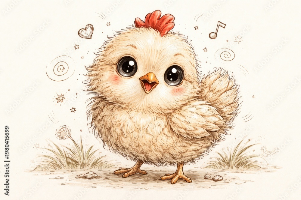 Obraz premium Cute chicken doodle sketch with playful style
